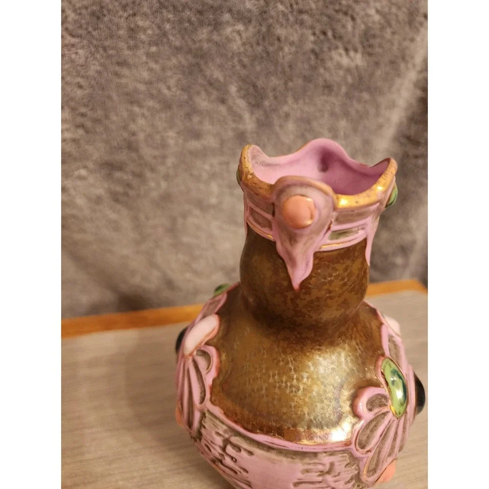 Schafer & Vater German‎ Multi - Colored Jeweled Iridescent Pottery Vase 7.25
